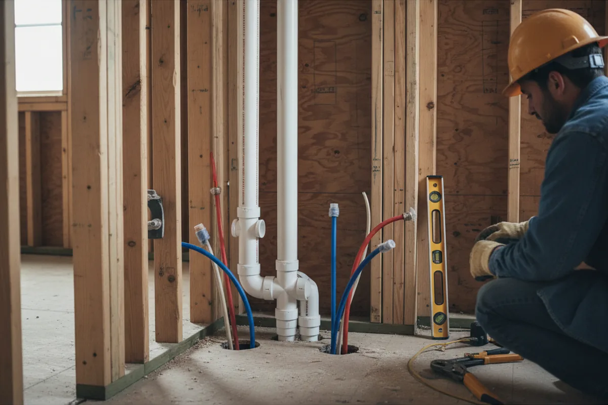 Drain and supply rough-in during Sump Pump Repair in Laveen